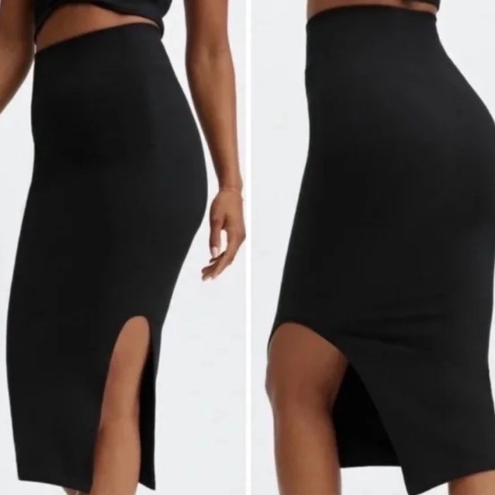 Fabletics Black High-Waist Midi Skirt with Side Slit
